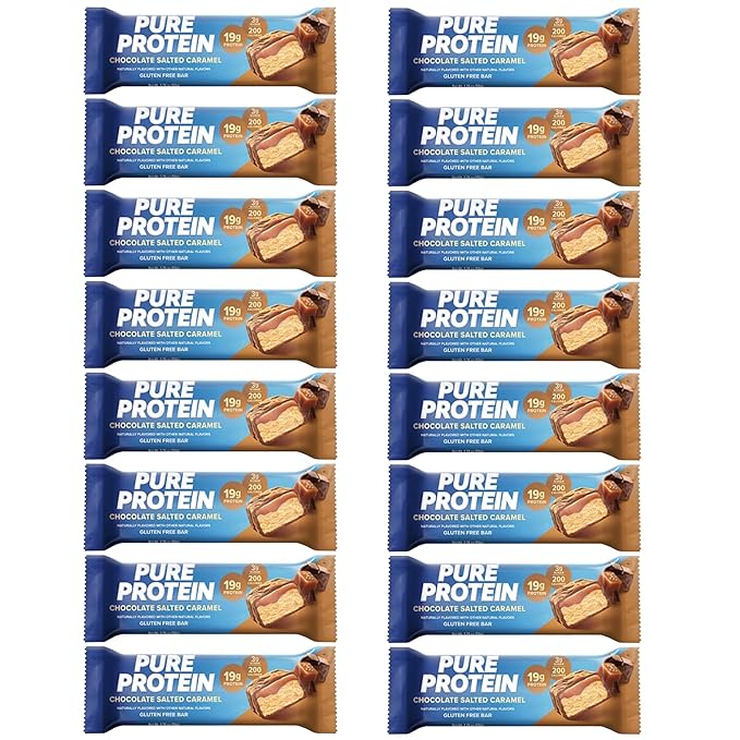 Pure Protein Bars High Protein Nutritious Snacks to Support Energy 1.75 oz. Low Sugar Gluten Free Salted Chocolate Caramel 16 Count