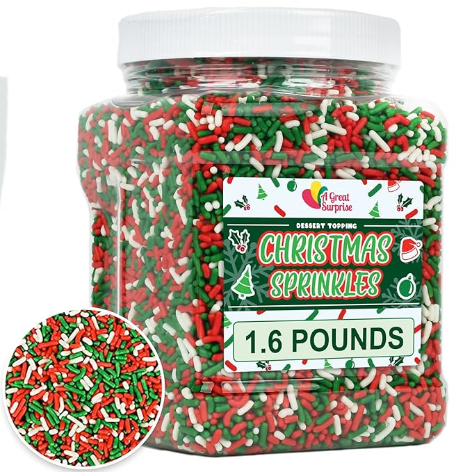 Christmas Sprinkles Bulk - 1.6 Pounds - Holiday Jimmies - Red White and Green Xmas Baking Toppings for Cookies Cakes Cupcakes and More!