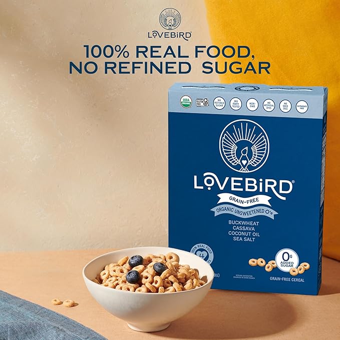 Lovebird Organic Cereal That Actually Tastes Good - 100% Real Food &amp Healthy Gluten Free Cereal No Refined Sugar Paleo Keto Friendly Healthy Snacks for Kids Adults - Unsweetened 3-Pack