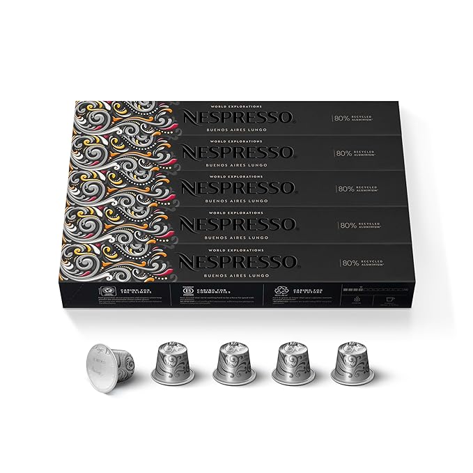Nespresso Capsules Original Line Buenos Aires Lungo Light Roast Coffee 50 Count Espresso Coffee Pods