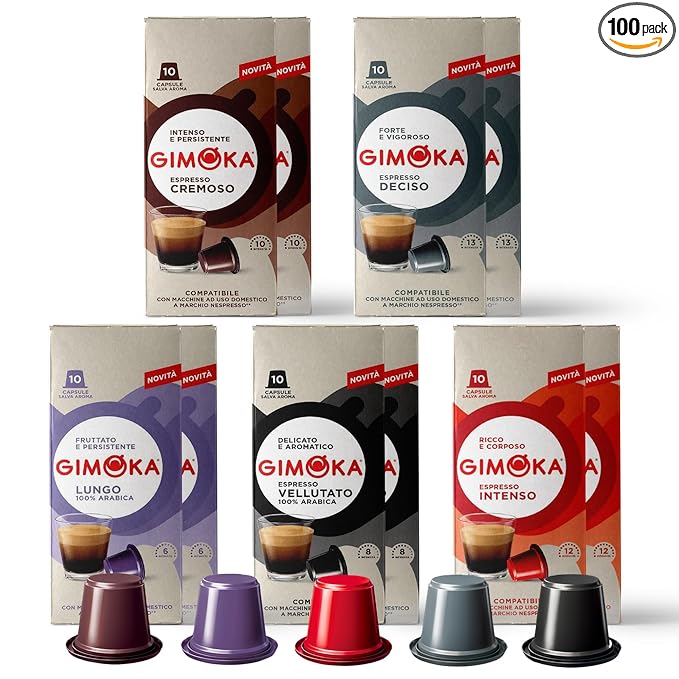 GIMOKA 100 Espresso Coffee pods Variety Pack compatible with Nespresso® Original Machines Italian Espresso pods.