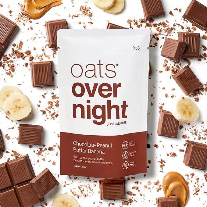Oats Overnight Peanut Butter Cookie Dough Cacao Crunch 8 Pack &amp Chocolate Peanut Butter Banana 8 Pack - Vegan 20g Protein High Fiber Breakfast Shake - Gluten Free Non GMO Oatmeal
