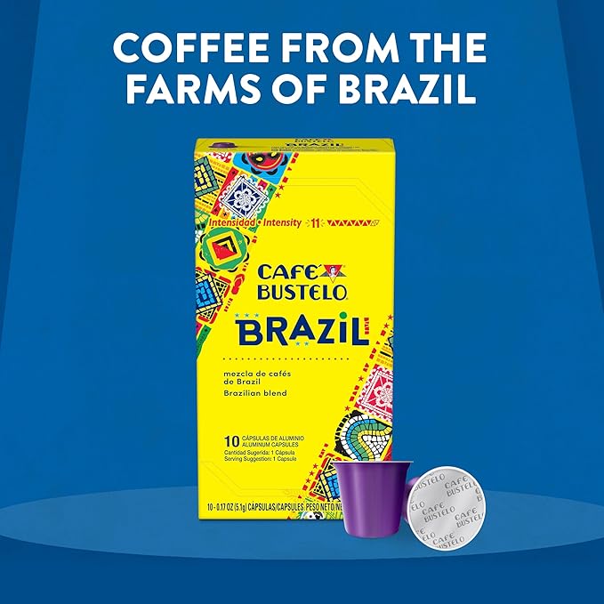 Café Bustelo Aluminum Espresso Capsules Brazil Blend Nespresso Original Line Compatible Intensity 11 40 Count