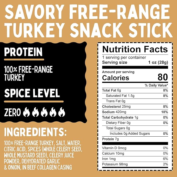 6 Flavor Variety Meat Sticks. No Added Nitrates Gluten Soy MSG Dairy or Nuts. 4 100% Grass-fed Beef flavors 1 Free-Range Turkey Flavor &amp 1 Natural Pork Flavor (8 of Each 48-cnt 1-oz Stic