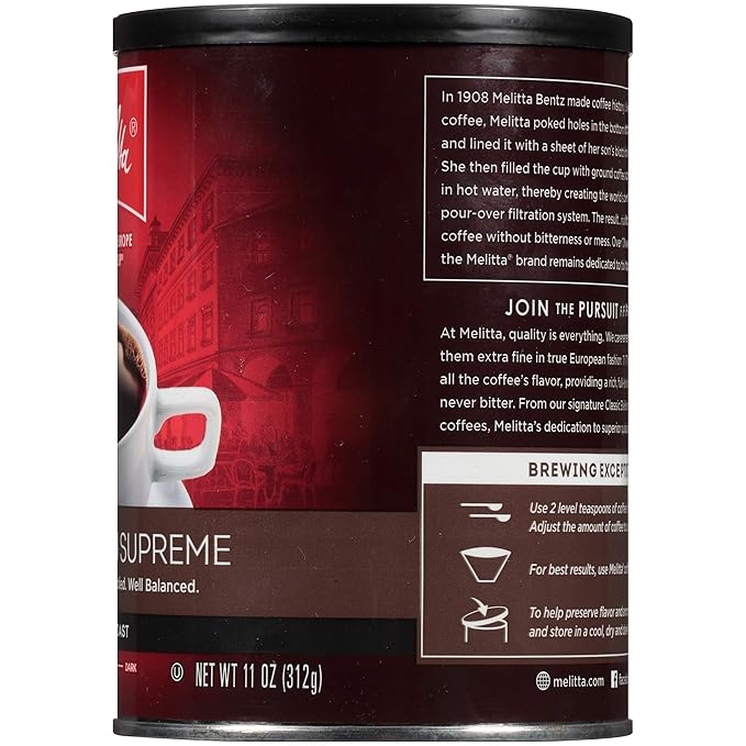 Melitta Colombian Supreme Coffee Medium Roast Extra Fine Grind 11 Ounce Can (Pack of 6)