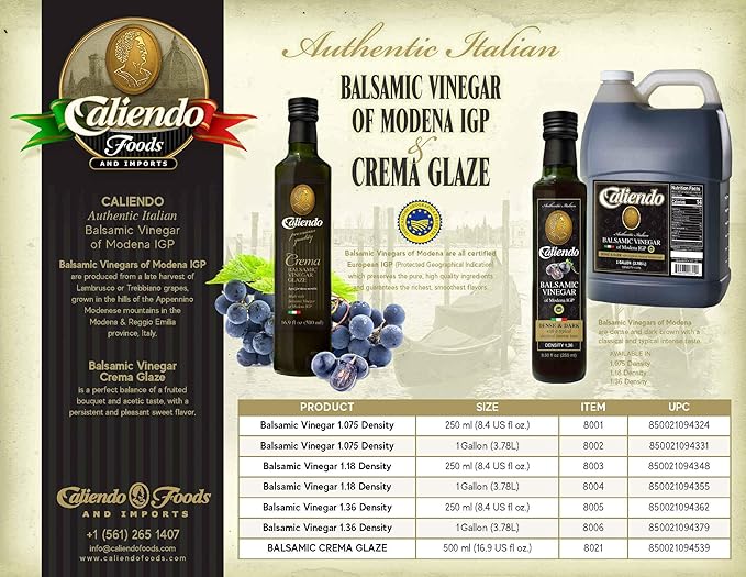 Caliendo Balsamic Vinegar of Modena of IGP Authentic Italian Dense &amp Dark Density 1.36 – 8.5 Fl Oz (250 ml) Bottle