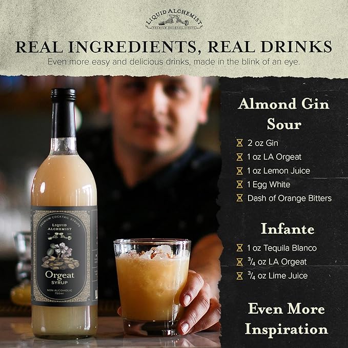 Liquid Alchemist Orgeat Syrup for Cocktails - Real Ingredients Make Our Almond Syrup the Perfect Mai Tai Mix - Non-GMO Gluten Free &amp Vegan (25.4 oz)