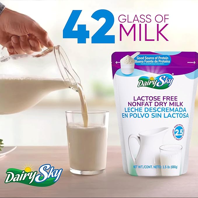 DairySky Lactose Free Milk Powder 24 Oz - Non GMO Fat Free Powdered Milk for Baking &amp Coffee Kosher with Protein &amp Calcium Great Substitute for Liquid Milk RBST Hormone Free (Pack-1)