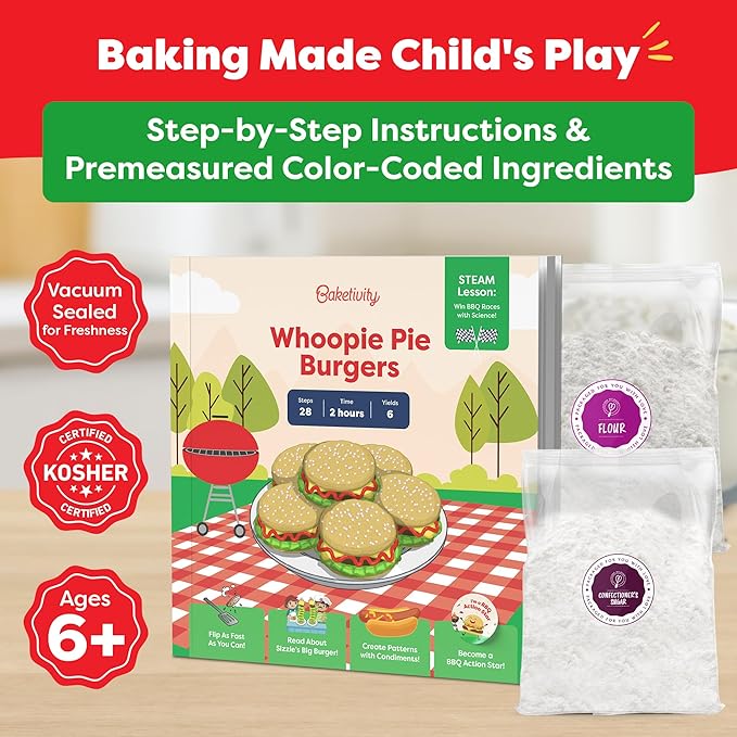 Baketivity Whoopie Pie Burgers Baking Kit for Kids Set - Real Cooking Set for Girls &amp Boys Ages 5-12 - Baking Kit with Premeasured Ingredients STEM Kit for Kids with Instructions