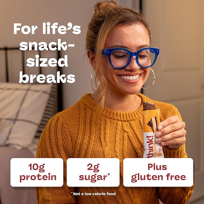 think! Delight Protein Bars Chocolate Peanut Butter Pie Low Sugar &amp Low Carb Gluten-Free Snack Keto Friendly Snacks 12 Count (Packaging May Vary)