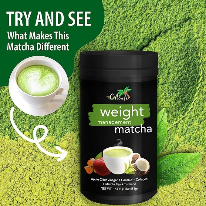 CAcafe ACV Turmeric Matcha Tea | 9g Protein | Superfoods Blend: ACV Turmeric Collagen Coconut Matcha | Instant Hot/Cold Mix | Non-GMO No Artificial Flavors | Energizing Meal Replacement | 6 Pack
