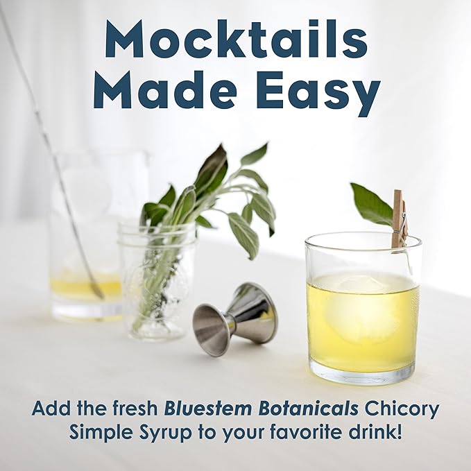 Bluestem Botanicals Organic Chicory Simple Syrup 8 oz Cocktail and Mocktail Mixer for Drinks Non-Alcoholic