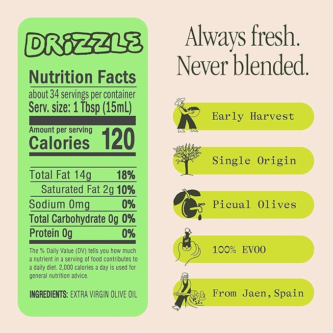 Graza Drizzle Extra Virgin Olive Oil Finishing Oil - High Polyphenol Early Harvest EVOO Finishing Oil in a Squeeze Bottle - Single Farm Olives from Spain - 16.9 Fl Oz (500ml) Refill Can (Pack of 2)
