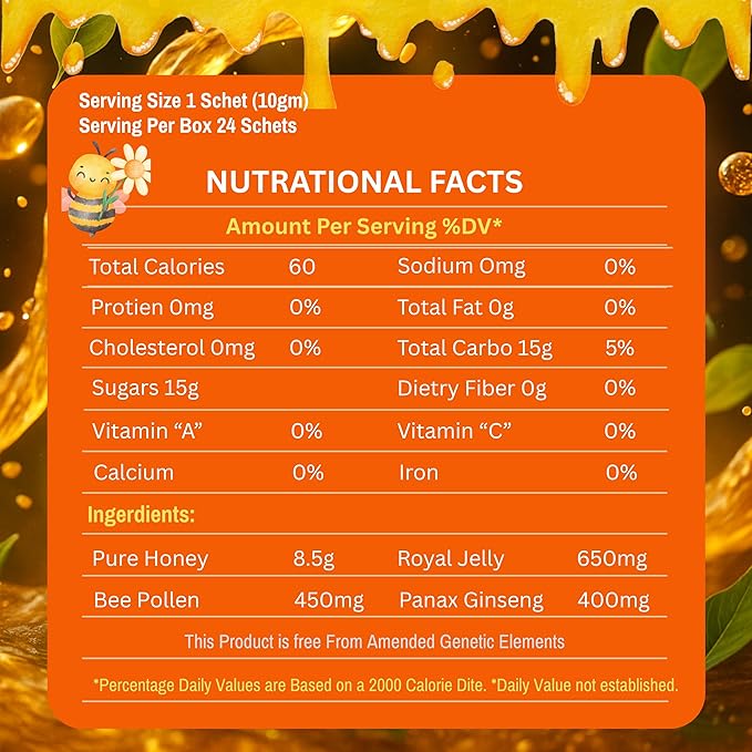 Organic Natural Honey (Large Pack of 24 Sachets 10Gram Each)