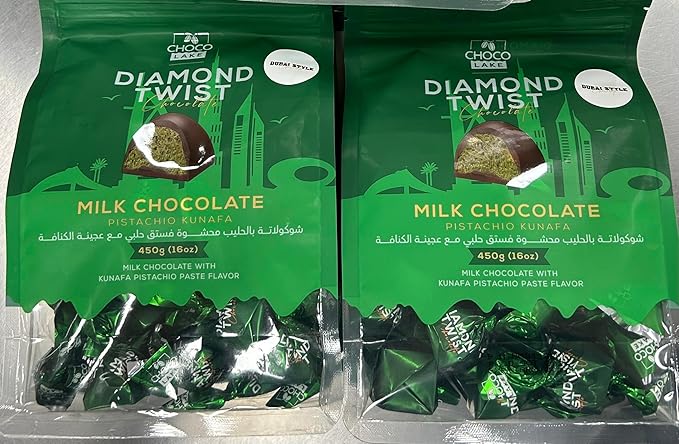 Choco Lake Diamond Twist Milk Chocolate with Pistachio Kunafa Filling Dubai Style 450g Pack of 2