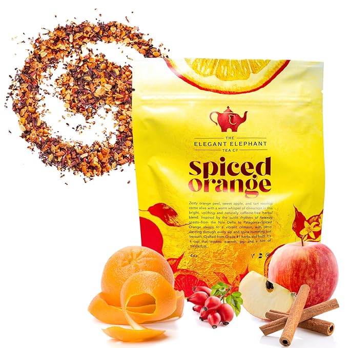 Spiced Orange Tea Loose Leaf Herbal Tea – Sweet Spicy Caffeine-Free – Orange Apple &amp Cinnamon Spice – Drink Hot or Iced – 4 oz Resealable Bag (Makes 50 Cups) – The Elegant Elephant