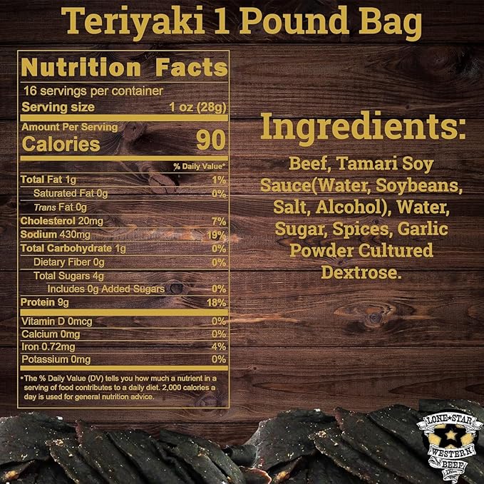 Lone Star Teriyaki Beef Jerky - 1 Pound Resealable Bag - Hickory Smoked Handcrafted Flavor - High Protein Healthy Meat Snack