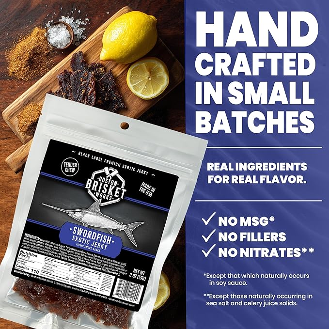 SWORDFISH JERKY - Premium Ocean Fish - Gourmet Seafood Snack - Unique Deep Sea Fisherman Gift - Cool Guy Present