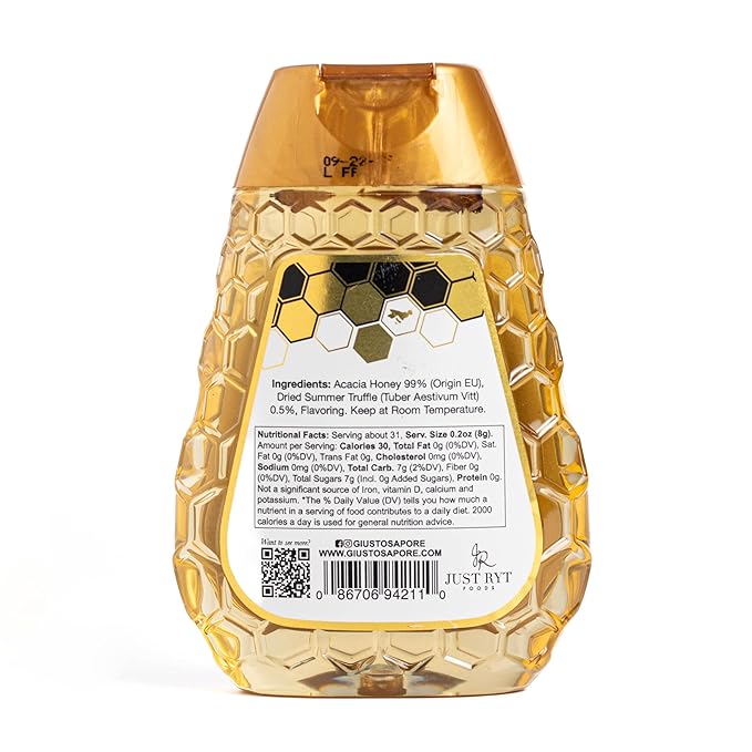 Giusto Sapore All Natural Black Truffle Honey - Acacia Honey &amp Summer Truffle - 8.8oz - 12 Pack