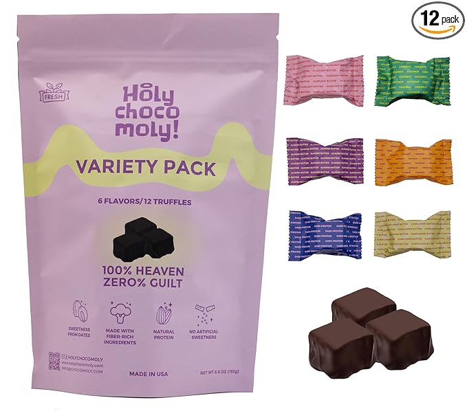 Guilt-Free Chocolate Truffles - Variety Bag | Low in Refined Sugar Low Calories Made With Dates and Real Nut Butters | Healthy On-the-go Snack | 12 truffles