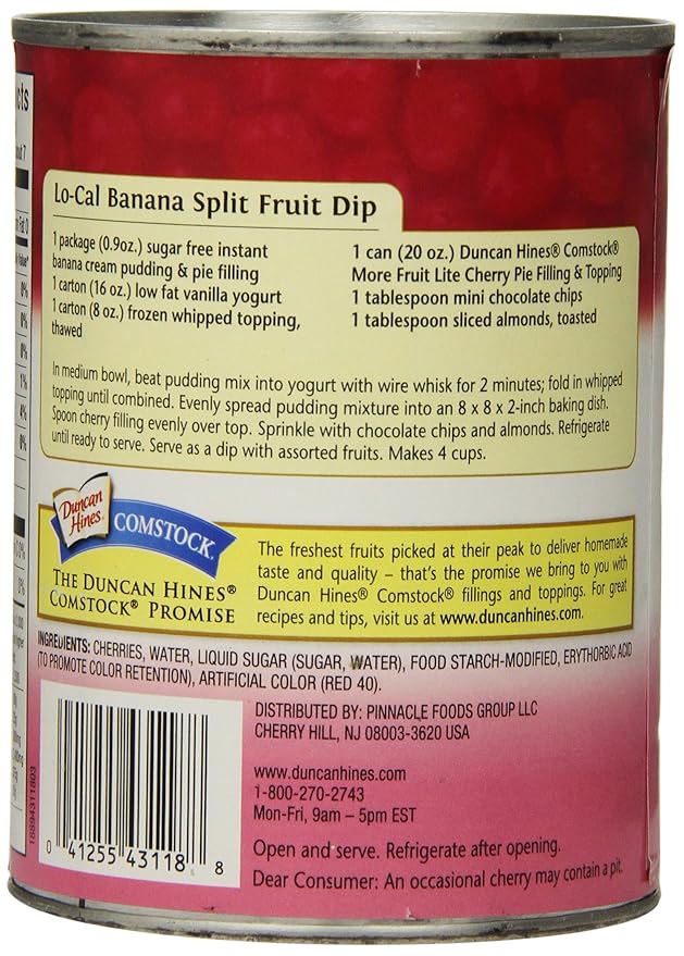 Duncan Hines Comstock Lite Pie Filling &amp Topping Cherry 20 Ounce (Pack of 12)