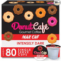 Donut Café Max Caf - Bold &amp Powerful High Caffeine Intensely Dark Roast Coffee Pods – For Keurig K Cup Brewers – Certified Non-GMO Gluten-Free Kosher – 1.5X Caffeine – 80 Count