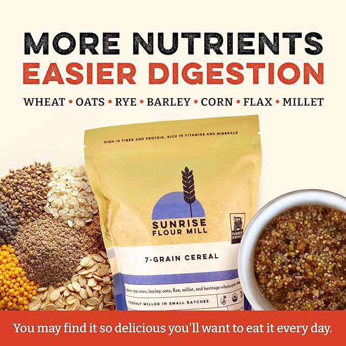 Sunrise Flour Mill USDA Organic Heritage 7-Grain Hot Cereal Mix - 32 oz | Great Source of Fiber and Nutrients | Sugar Free with No Additives | 5 Grams Protein Per Serving