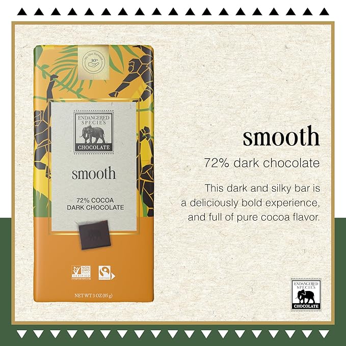 Endangered Species Chocolate Chimpanzee Natural Dark Chocolate (72%) 3-Ounce Bars (Pack of 12)