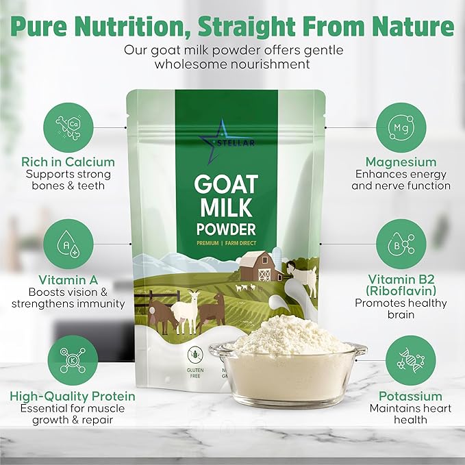 Stellar Goat Milk Powder – Powdered Goat Milk for Humans Dogs &amp Cats &amp | 100% Grass-Fed from Australia Easy to Digest High in Protein | Non-GMO Gluten-Free | 32 oz (2 lbs)