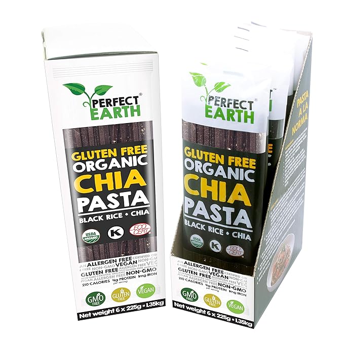 Perfect Earth Organic Black Rice Pasta with Chia Seeds - Organic Vegan Keto Kosher Allergen-Free Gluten-Free Low Carb Pasta - for Healthy Delicious and Convenient Meals - 6 Pack (7.9 Oz Each)