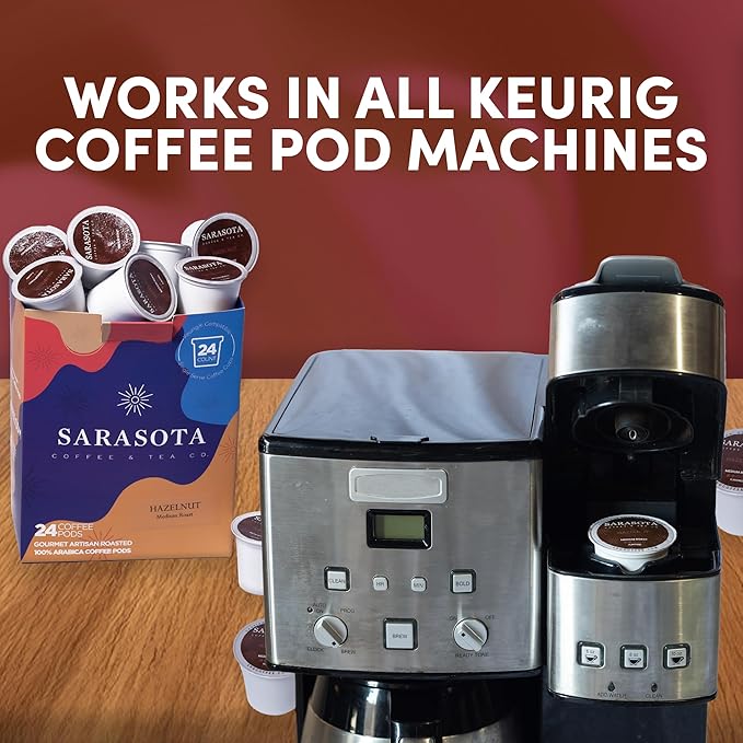 Sarasota K-Cup Coffee Pods | Medium Roast Flavored Coffee | Hazelnut | Single Serve for Keurig Brewers | Gourmet Low Acid Mold Free | 24 Count