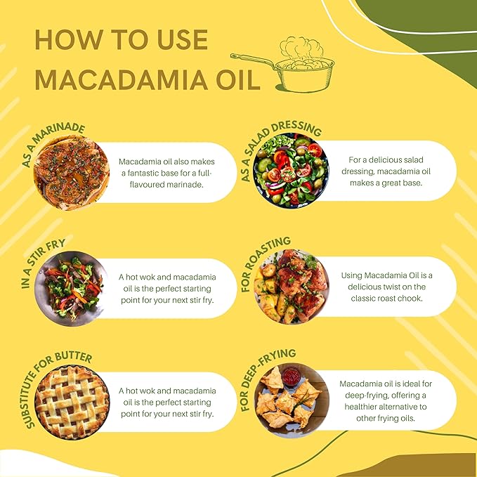 Mac Nut Cooking Oil- Australian Pure Cold Pressed Macadamia Nut Oil Unrefined for Natural Cooking High Smoke Point for Frying Non GMO Vegan Keto Friendly and Gluten Free (16.9 fl oz)