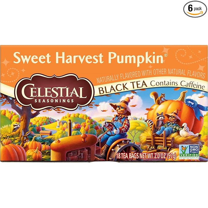 Celestial Seasonings Black Tea Sweet Harvest Pumpkin Contains Caffeine 18 Count (Pack of 6)