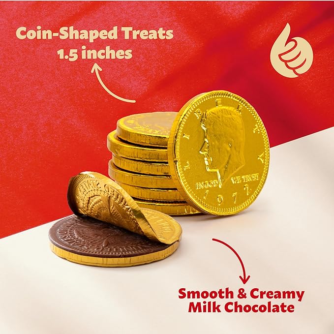 Chocolate Coins | 1.5-Pound Bag -125 Count | Bulk Chocolate Gold Coins for Holiday Gifts | Individually Wrapped Gold Candy for Gifting and Goodie Bags