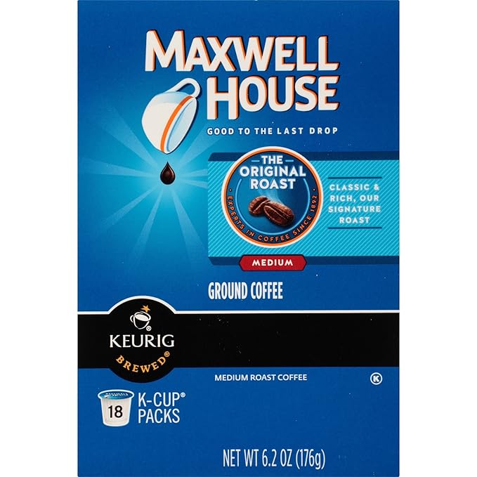 Maxwell House Original Roast Coffee K-CUP Pods 18 Count (Pack of 6)
