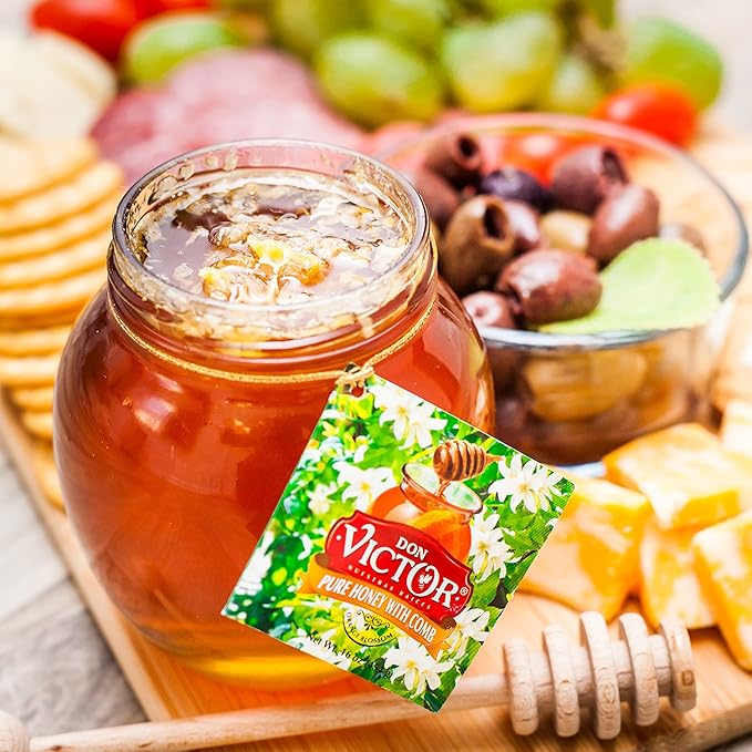 Don Victor Pure Honey with Comb 16 oz. Glass Globe Jar Edible Honeycomb Included Alternative Sweetener Perfectly Sweet Gift for Teachers