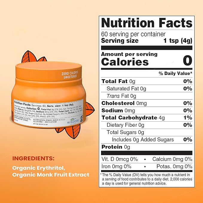SweetLeaf Organic Monk Fruit Sweetener Granular - Keto Friendly Natural Sugar Substitute for Coffee Tea and Baking Zero Calorie Organic Monk Fruit Non GMO Sugar Free - 8.47 Oz Jar (Pack of 6)