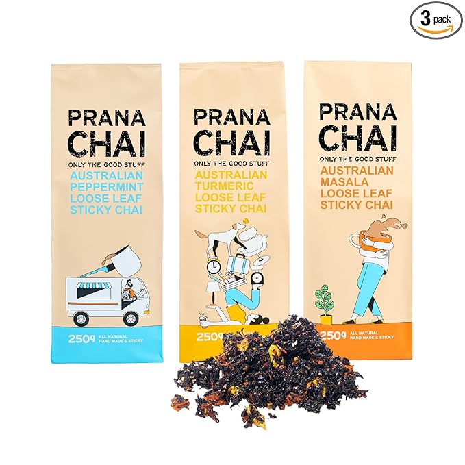 Prana Chai 3 Flavor Sampler - Masala Original Chai Turmeric Blend Peppermint
