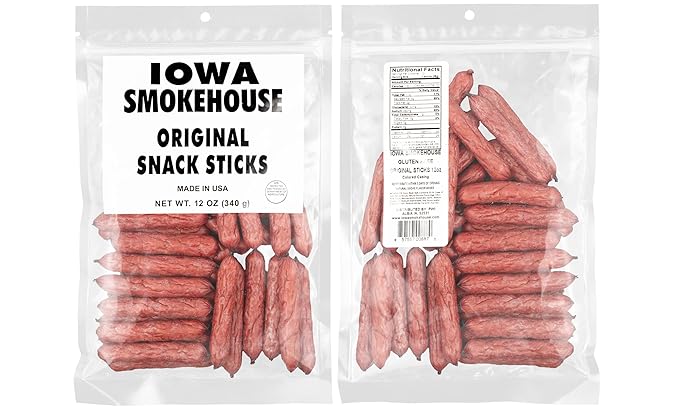 IOWA SMOKEHOUSE Snack Sticks Original - Smokey Snack Stick - Gluten Free - Resealable Bag &amp Ready to Eat Made with all USA Beef &amp Pork - 12 oz