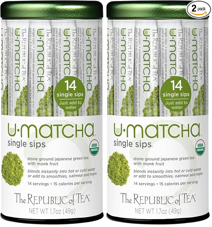 The Republic of Tea – Organic U•Matcha Single Sips Naturally Caffeinated Matcha Green Tea Powder 28 Packets
