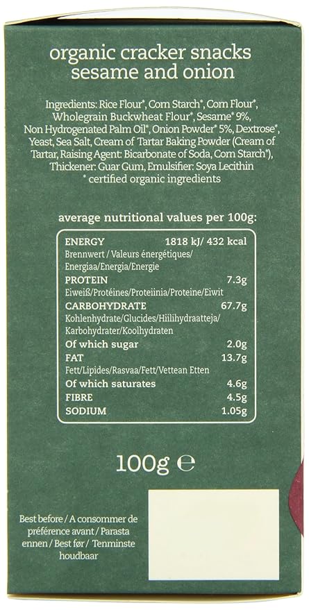 Amisa Organic Gluten Free Crackers Sesame and Onion 100 g (Pack of 4)