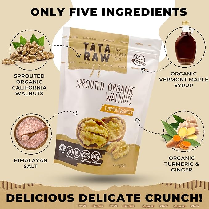 TATA RAW - Organic Sprouted Maple Walnuts - Turmeric Ginger - 1 lb