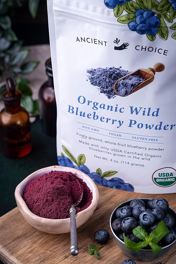 Ancient Choice - Wild Blueberry Powder (4 ounces) | USDA Organic | Freeze Dried | Non-GMO | Sourced From Pristine Countryside | Vegan Superfood | Vegetarian | Smoothie | Baking | Fiber | Prebiotic