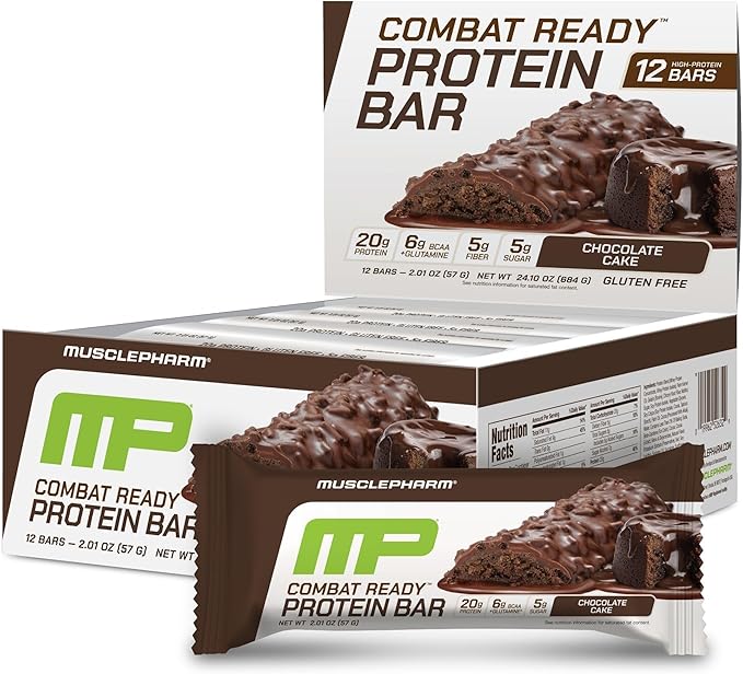 MusclePharm Combat Sport Bar Chocolate Cake Flavor High Protein Bars Combat Cravings Fuel Performance &amp Meet Energy Demands 20g Protein from Whey Protein 5g Fiber Gluten Free 12 Bars