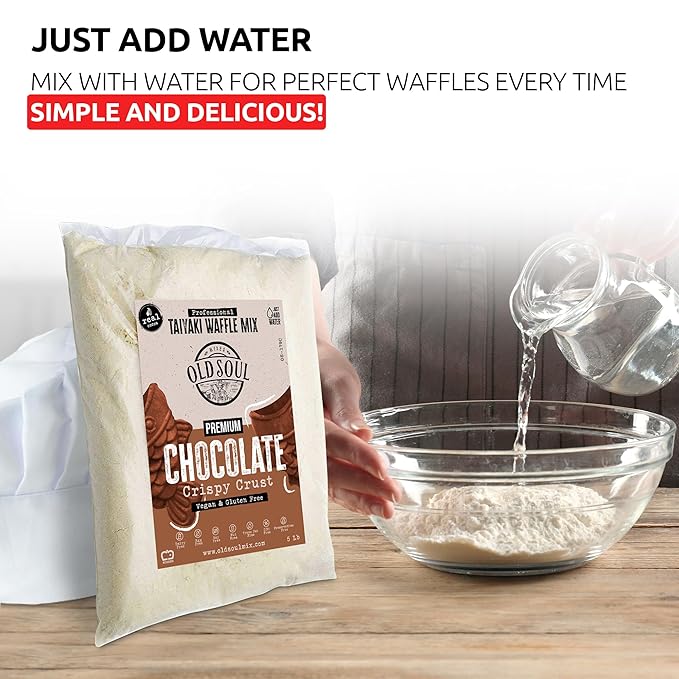OldSoul Professional Taiyaki Waffle Mix | GLUTEN FREE &amp VEGAN | Crispy | Chocolate Flavor | 10 Lbs | 168 Waffles (10 Lbs Gluten Free &amp Vegan)