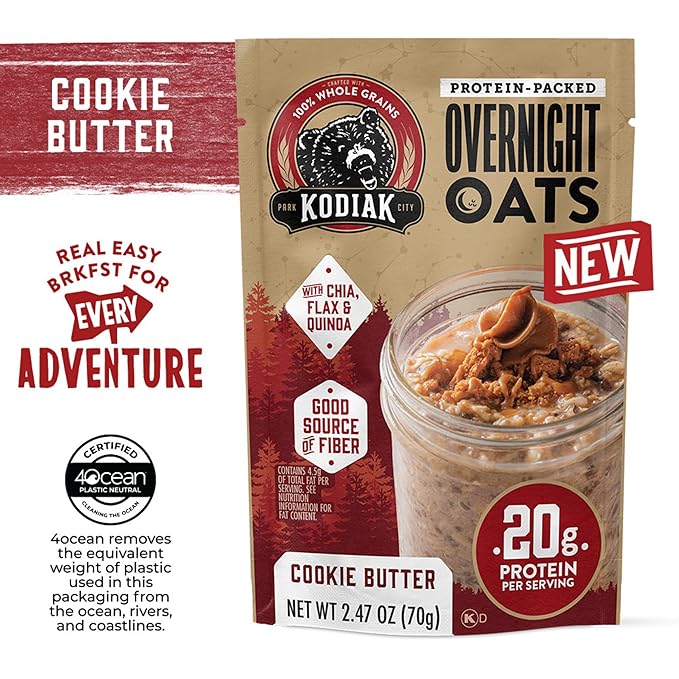 Kodiak Cakes Protein Overnight Oats Cookie Butter 9 pouches