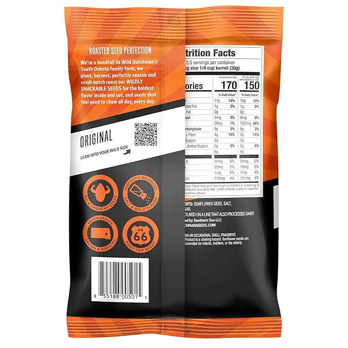 Wild Dutchman Roasted Sunflower Seeds in a Resealable Bag for Ultimate Freshness and an Easy Pour 6 Flavor Variety Snack Pack 5.5 oz (Pack of 6)