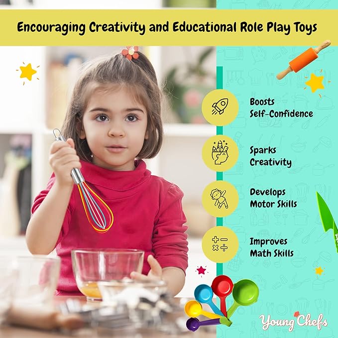 Young Chefs Cooking and Baking Set for Kids – 19 Pieces Real Baking Set – Giftable Sets for Girls and Boys – Stocking Stuffers for Kids Cooking Sets Real 8-12 Years