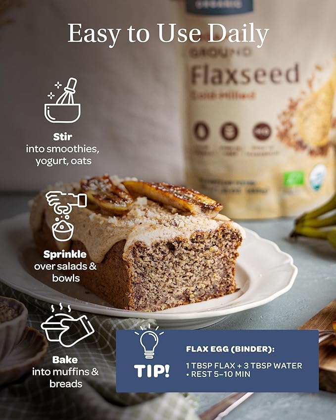 LOOV Organic Ground Flaxseed - Cold-Milled Flax Seeds - High Fiber 5.1 g Plant-Based Omega-3 (ALA) For Smoothies &amp Baking Flaxseed Meal Linaza Molida Grown in Finland 23 oz Resealable Pouch