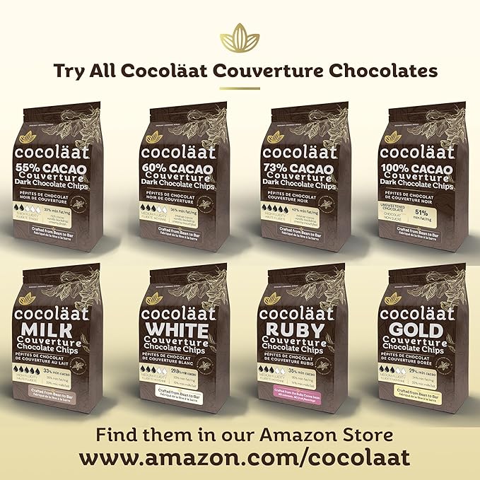 Cocoläat Ruby Couverture Chocolate Chips | Culinary Grade for Bakers Pastry Chefs &amp Chocolatiers | 35% Cocoa - 35% Fat | Gold Foil Resealable Pouch Perfect Holiday Gift | 5 lb